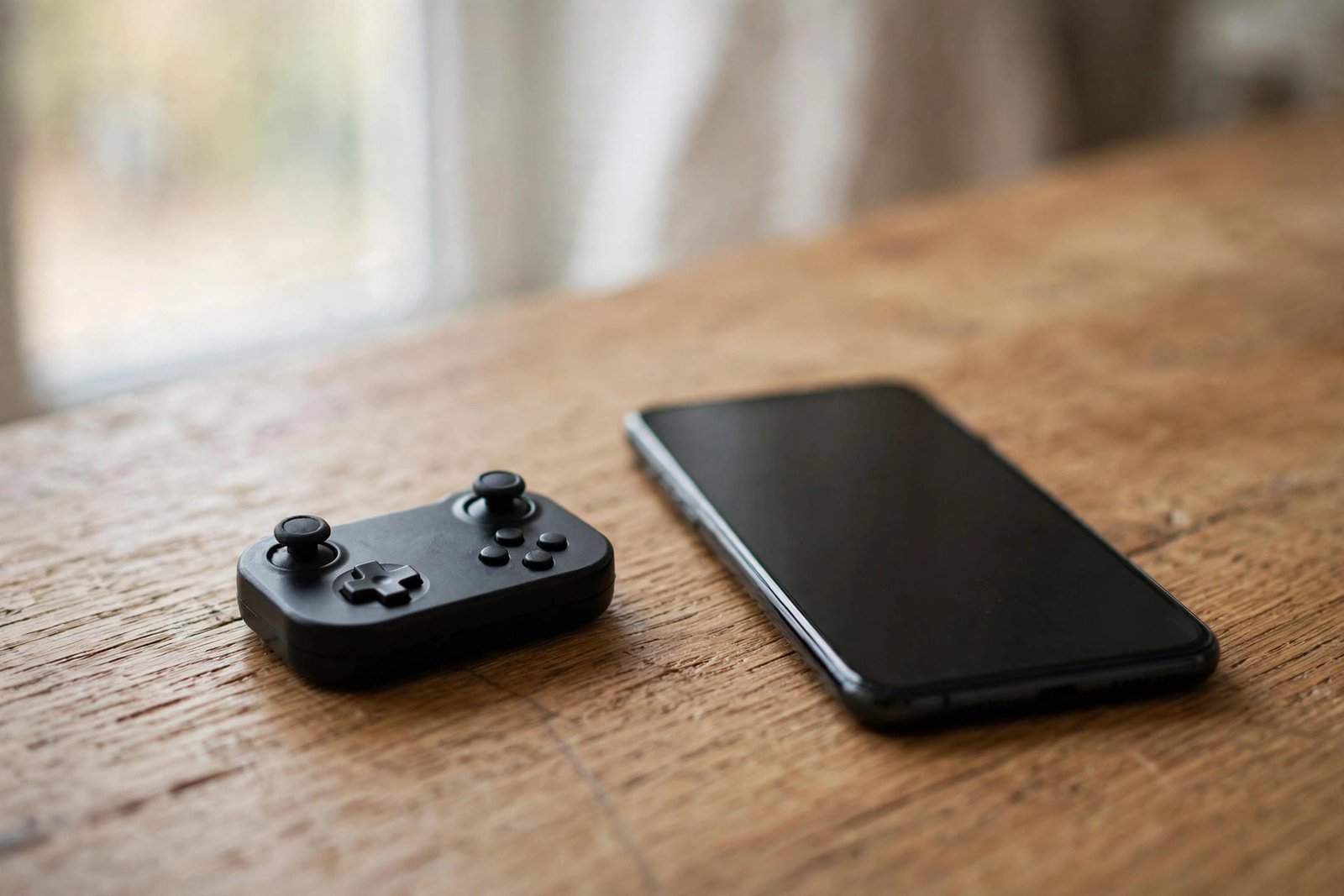 Tiny Xbox Nano controller next to a smartphone showing its pocket size.